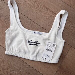 Zara Cream Embroidered Crop Top